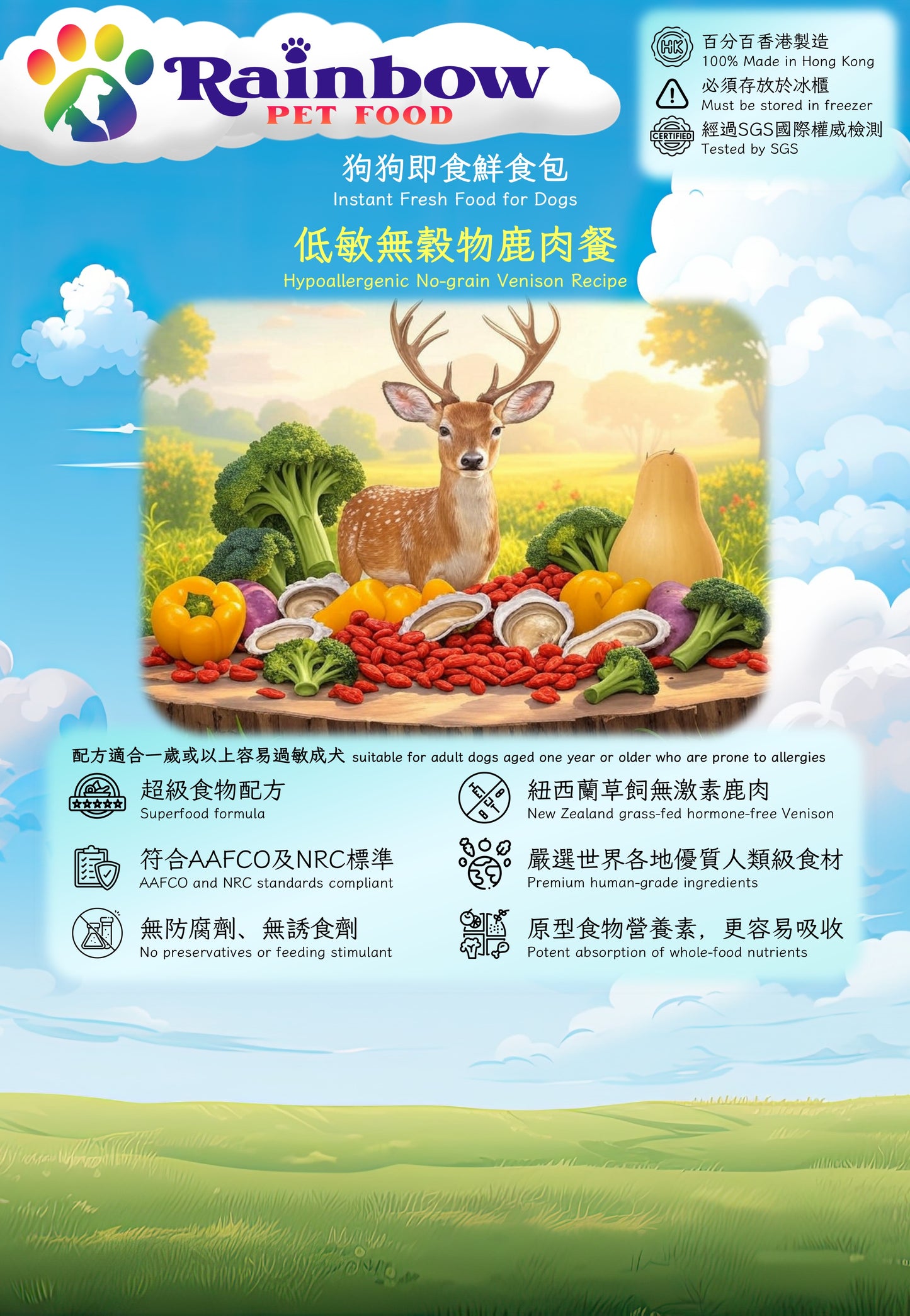 狗狗即食鮮食包 - 低敏無穀物鹿肉餐