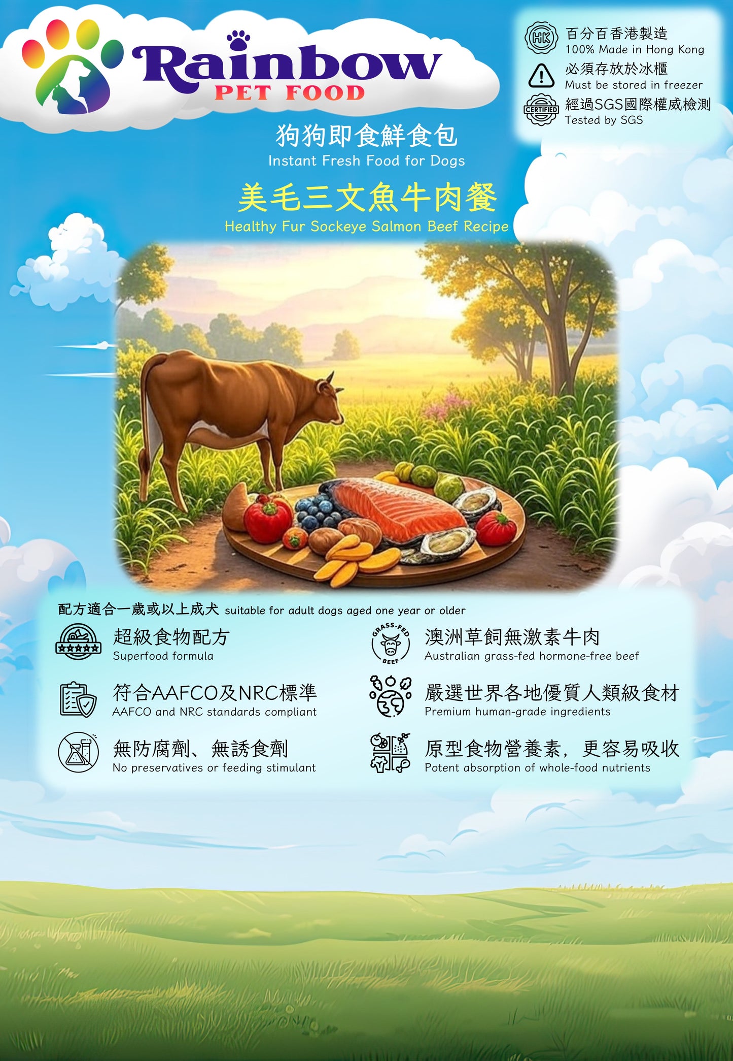 狗狗即食鮮食包 - 美毛三文魚牛肉餐